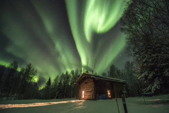 Aurora borealis in the night sky above Alaska