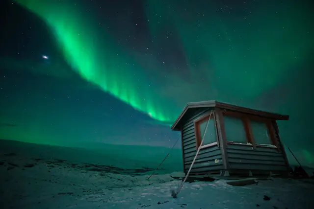 Aurora borealis in the night sky above Scotland