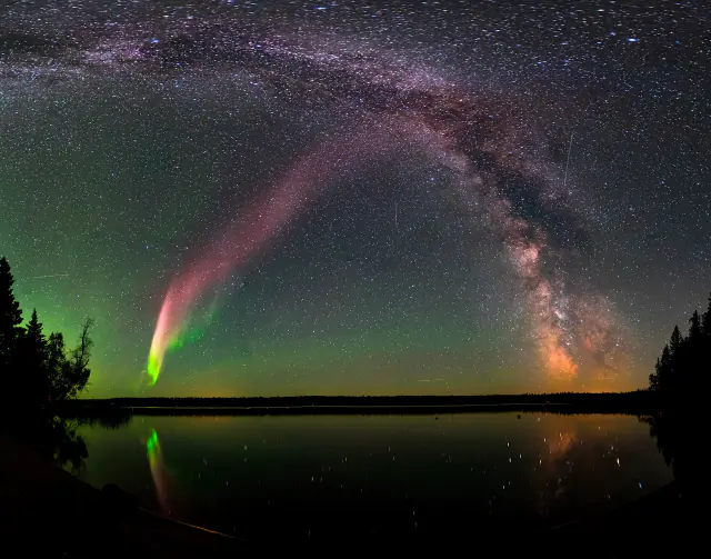 Aurora borealis in the night sky above Canada