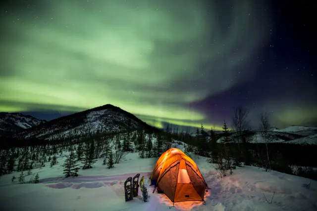 Aurora borealis in the night sky above Finland