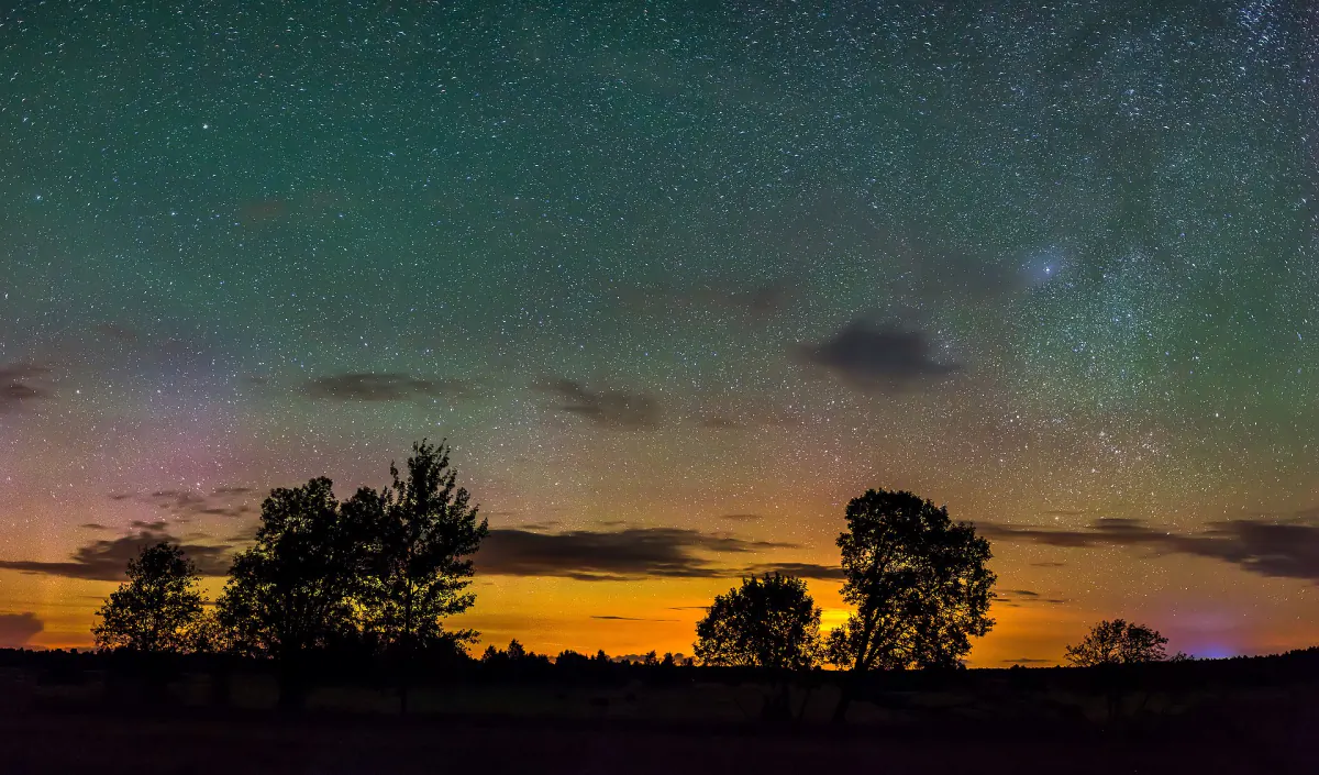 Northern lights over open countryside in Lääneranna Parish, western Estonia